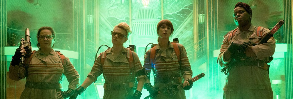 The Ghostbusters Abby (Melissa McCarthy), Holtzmann (Kate McKinnon), Erin (Kristen Wiig) and Patty (Leslie Jones) inside the Mercado Hotel Lobby in Columbia Pictures' GHOSTBUSTERS.