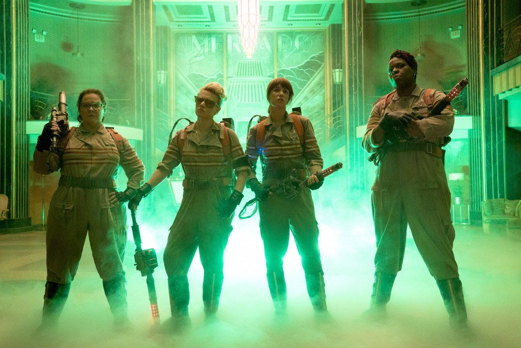 The Ghostbusters Abby (Melissa McCarthy), Holtzmann (Kate McKinnon), Erin (Kristen Wiig) and Patty (Leslie Jones) inside the Mercado Hotel Lobby in Columbia Pictures' GHOSTBUSTERS.